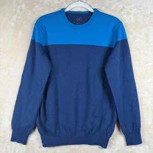 Bugatchi Uomo Mens Blue Colorblock 100% Merino Wool Crewneck Sweater M Italy
